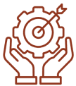 Hands holding gear with target arrow.